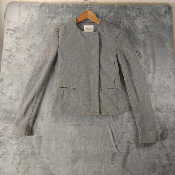 ZARA Trafaluc Gray Fitted Moto Blazer Jacket Sz S‎ Minimalist Chic - Picture 1 of 10